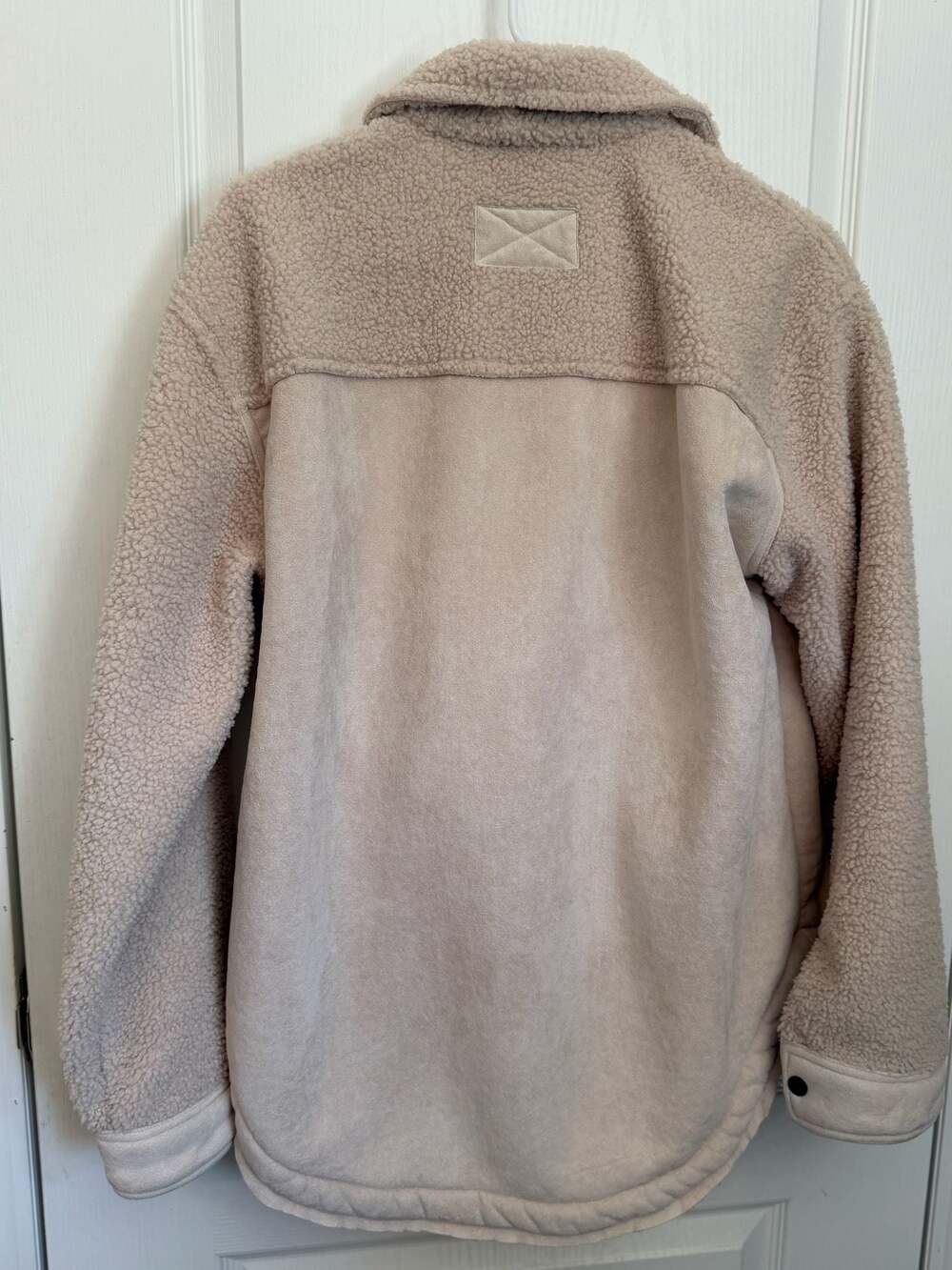 12th Tribe Sherpa Suede Faux Fur Button Down Shacket Jacket Cream Small - Picture 9 of 10